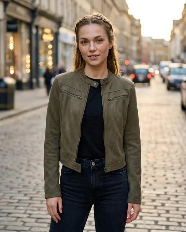 Satin Eve styling: Faux Suede Zip Moto Jacket