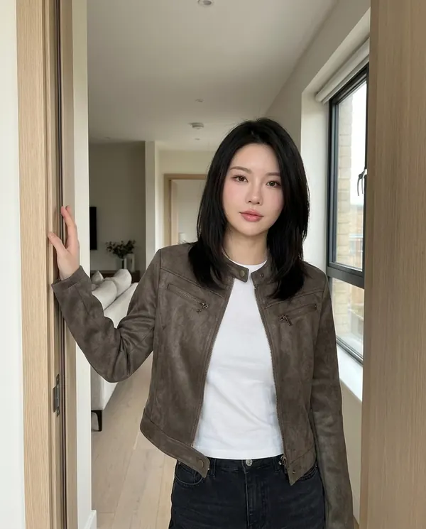 Satin Eve styling: Faux Suede Zip Moto Jacket