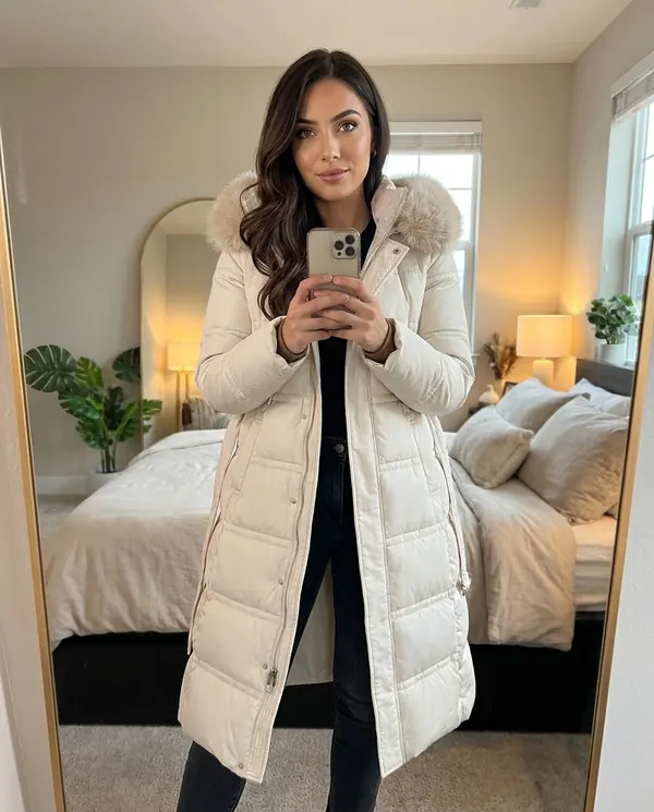 Satin Eve styling: Faux Fur Hood Belted Puffer Coat