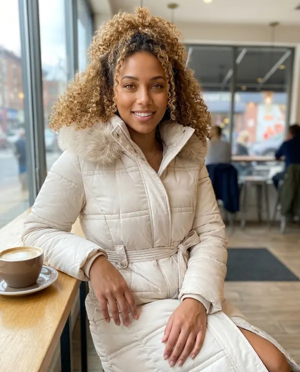 Satin Eve styling: Faux Fur Hood Belted Puffer Coat