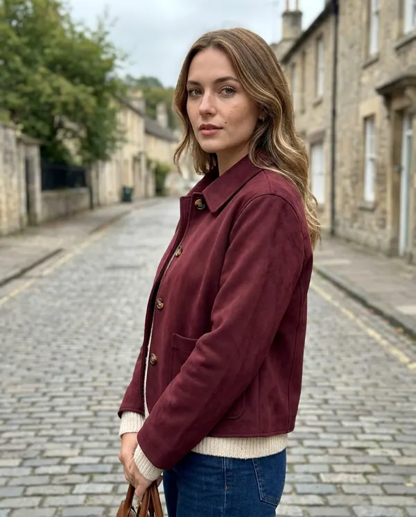 Satin Eve styling: Faux Suede Collared Button Jacket