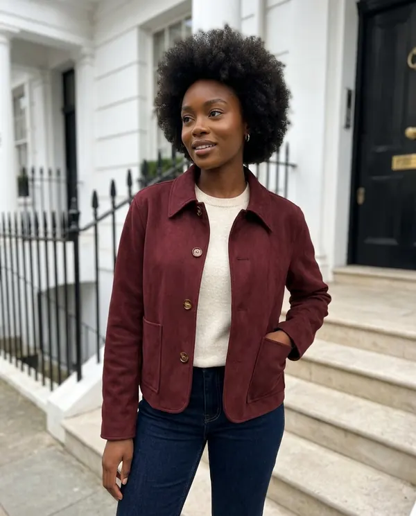 Satin Eve styling: Faux Suede Collared Button Jacket