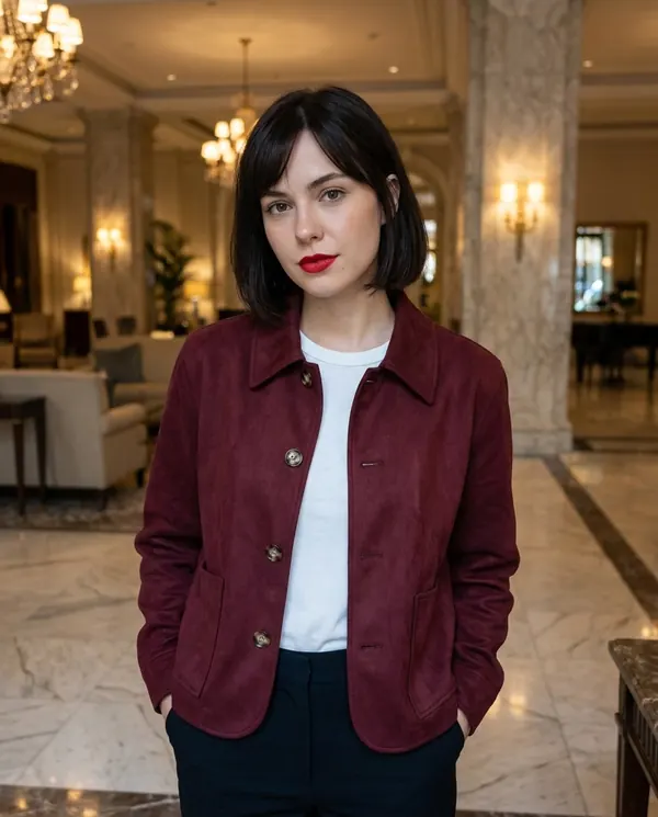 Satin Eve styling: Faux Suede Collared Button Jacket