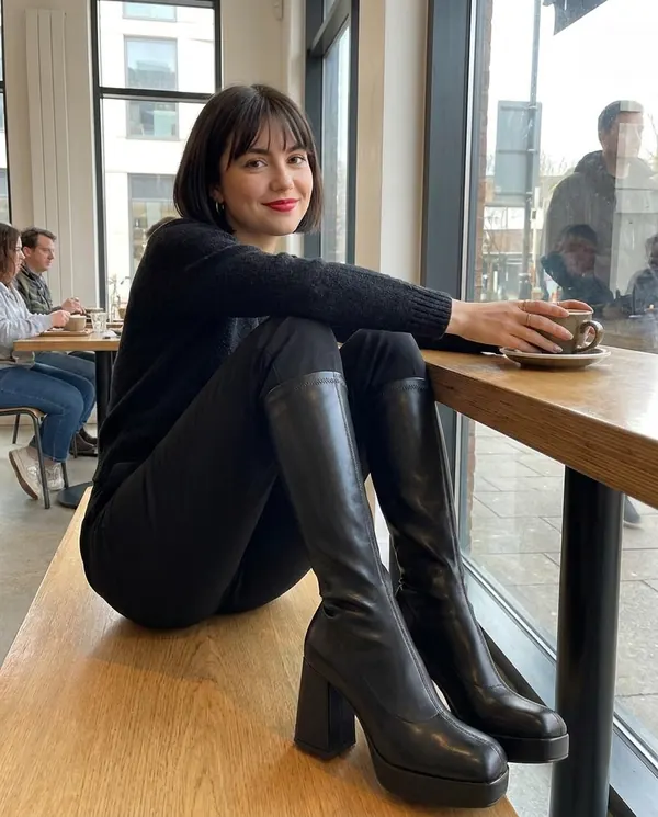 Satin Eve styling: Platform Stretch Knee-High Boot