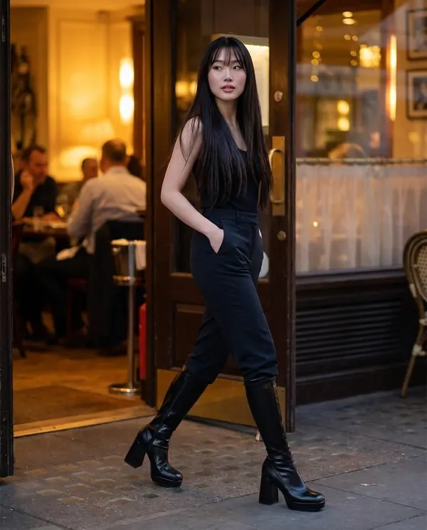 Satin Eve styling: Platform Stretch Knee-High Boot