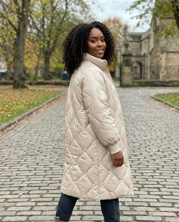 Satin Eve styling: Glossy Quilted Puffer Coat