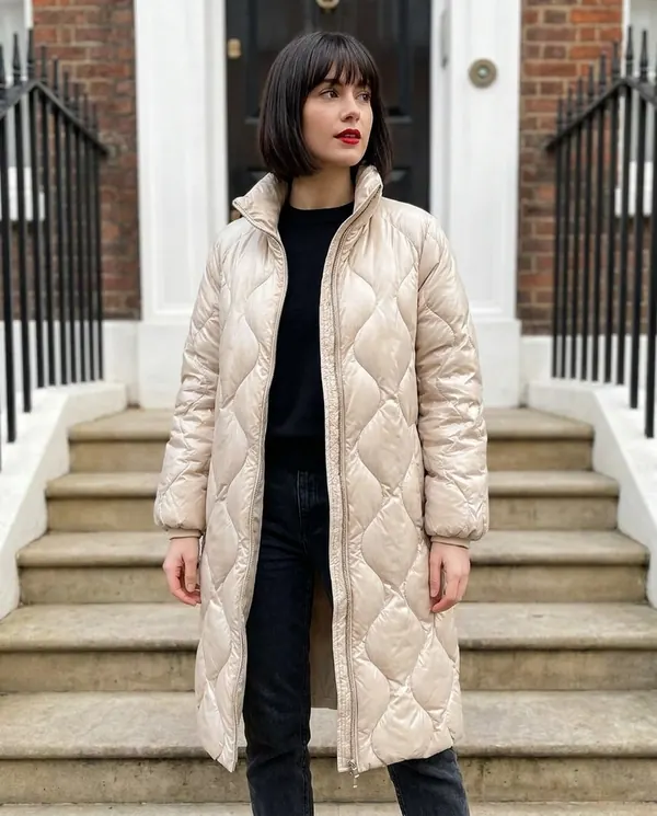 Satin Eve styling: Glossy Quilted Puffer Coat
