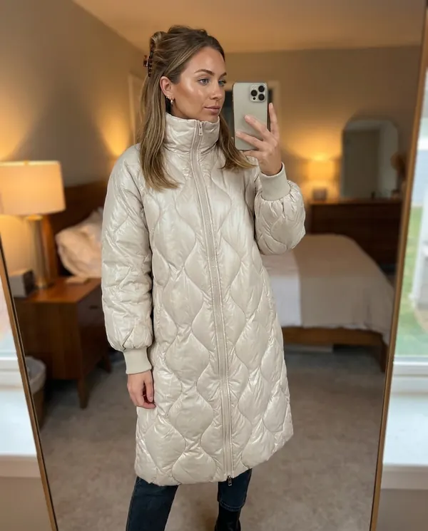 Satin Eve styling: Glossy Quilted Puffer Coat