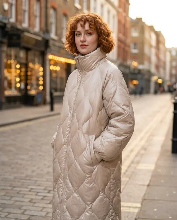 Satin Eve styling: Glossy Quilted Puffer Coat