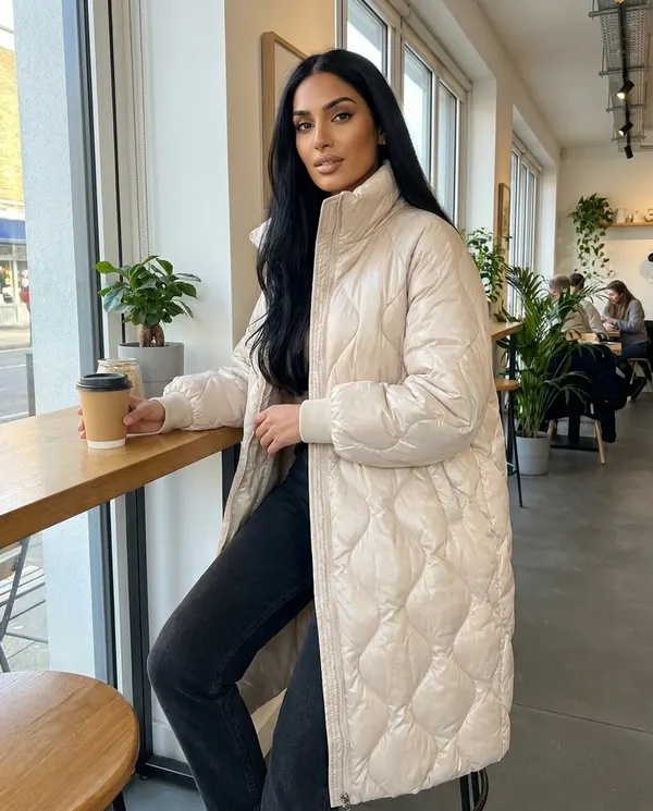 Satin Eve styling: Glossy Quilted Puffer Coat