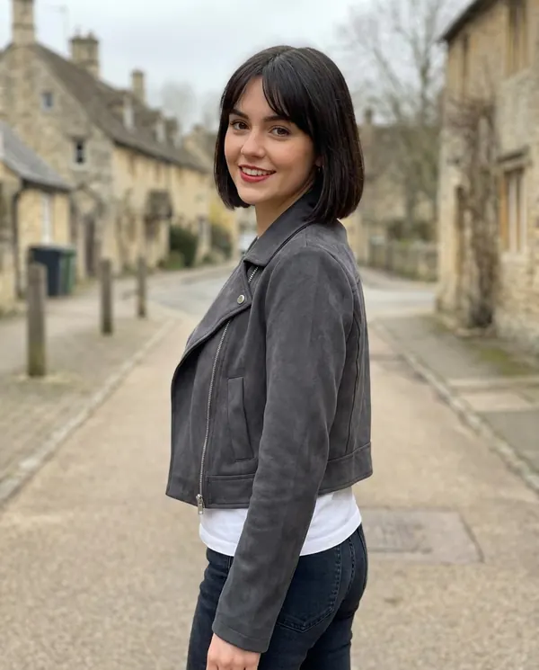 Satin Eve styling: Faux Suede Cropped Biker Jacket