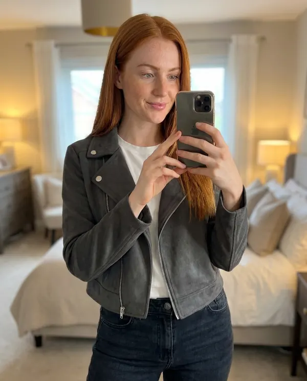 Satin Eve styling: Faux Suede Cropped Biker Jacket