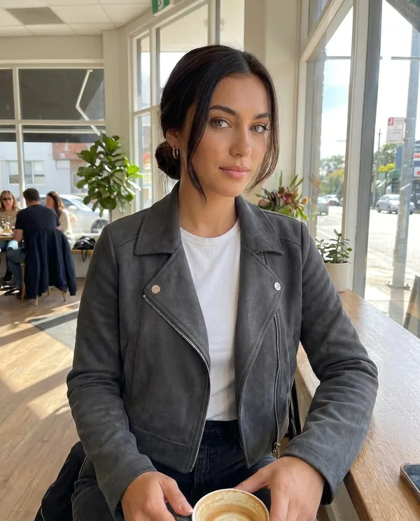 Satin Eve styling: Faux Suede Cropped Biker Jacket