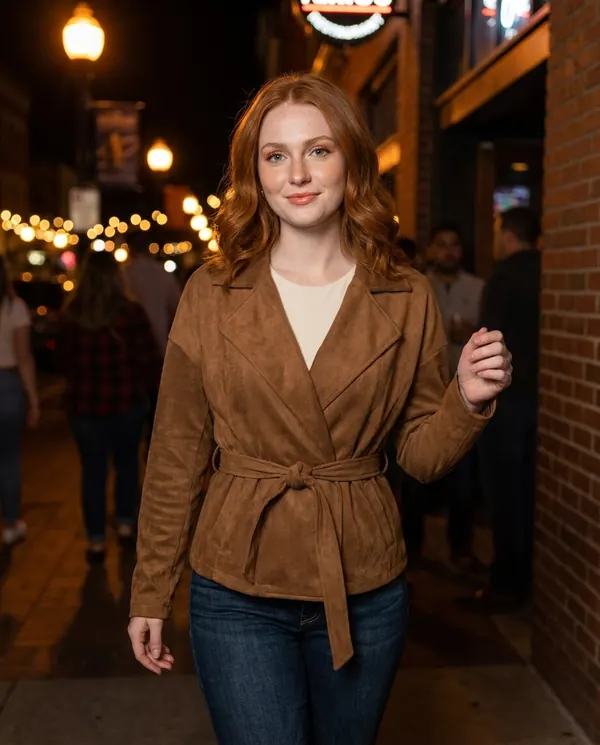 Satin Eve styling: Faux Suede Tie-Waist Wrap Jacket