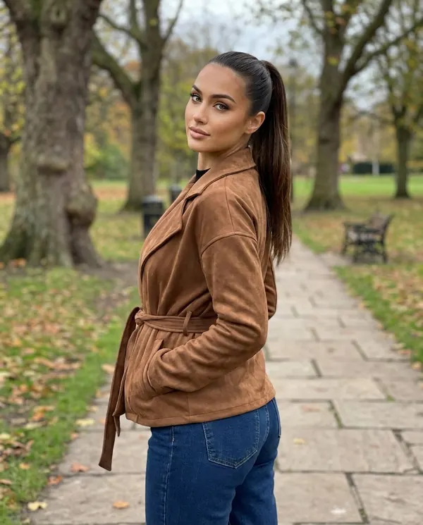 Satin Eve styling: Faux Suede Tie-Waist Wrap Jacket