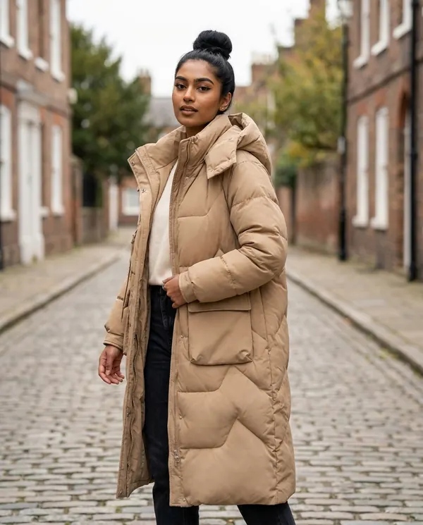 Satin Eve styling: Hooded Puffer Coat with Patch Pockets