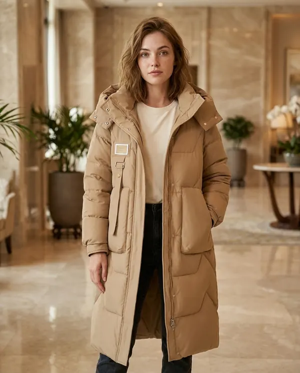 Satin Eve styling: Hooded Puffer Coat with Patch Pockets