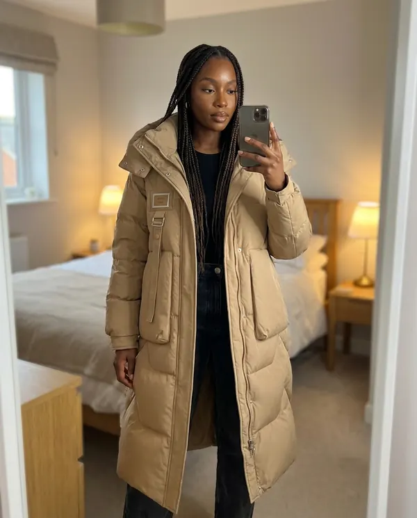 Satin Eve styling: Hooded Puffer Coat with Patch Pockets
