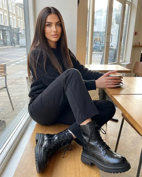 Satin Eve styling: Chunky Lace-Up Combat Ankle Boot