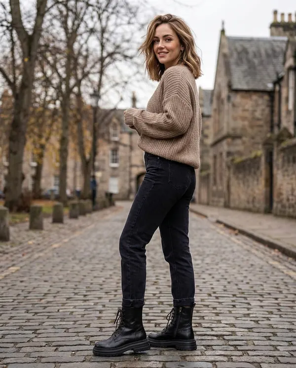 Satin Eve styling: Chunky Lace-Up Combat Ankle Boot