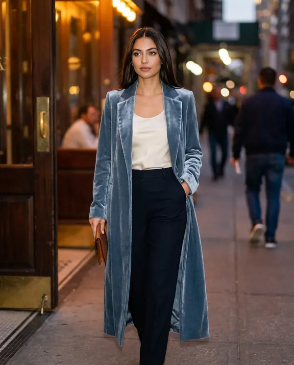 Satin Eve styling: Long Velvet Coat