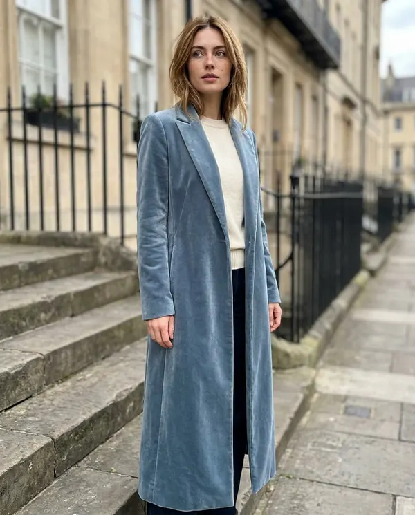 Satin Eve styling: Long Velvet Coat