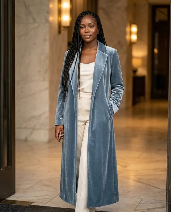Satin Eve styling: Long Velvet Coat