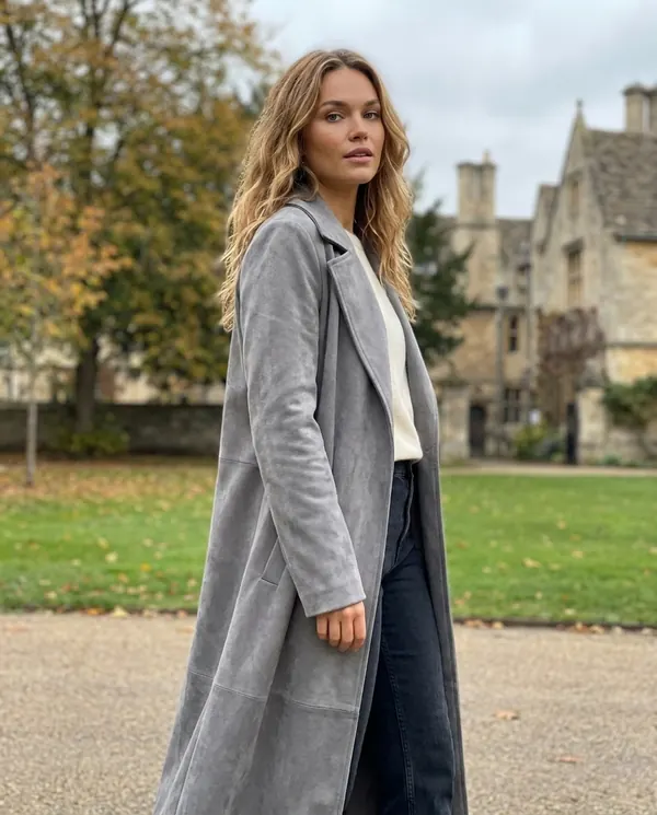 Satin Eve styling: Long Faux Suede Coat