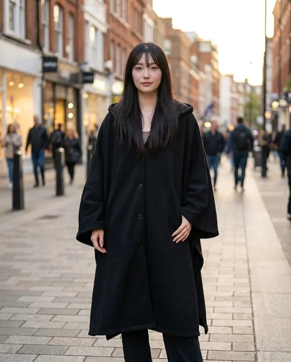 Satin Eve styling: Hooded Cape Coat
