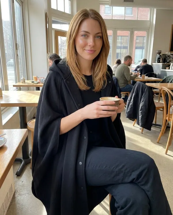 Satin Eve styling: Hooded Cape Coat