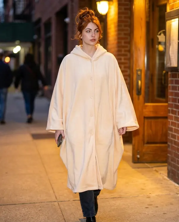 Satin Eve styling: Hooded Cape Coat