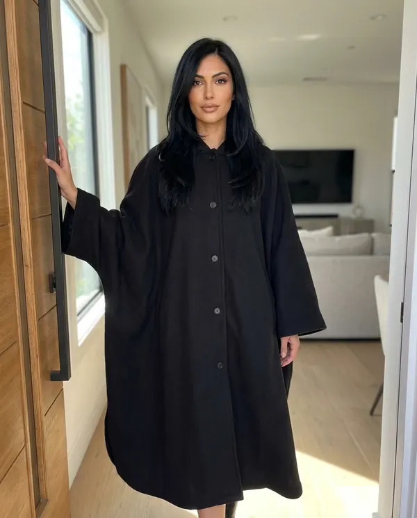 Satin Eve styling: Hooded Cape Coat