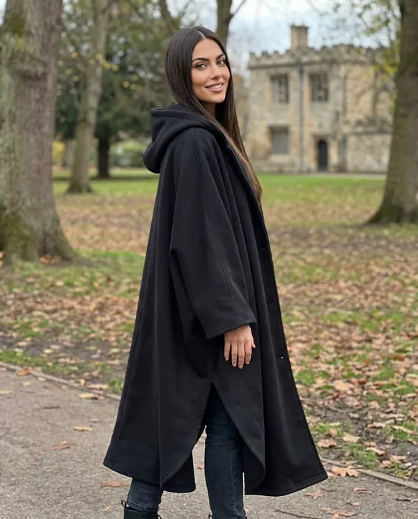 Satin Eve styling: Hooded Cape Coat