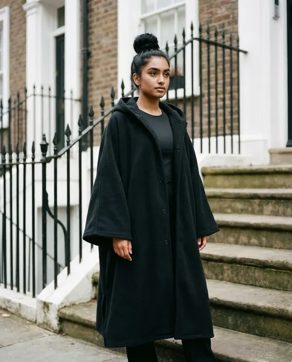 Satin Eve styling: Hooded Cape Coat