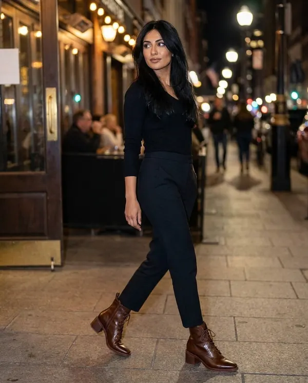 Satin Eve styling: Lace-Up Block-Heel Ankle Boot