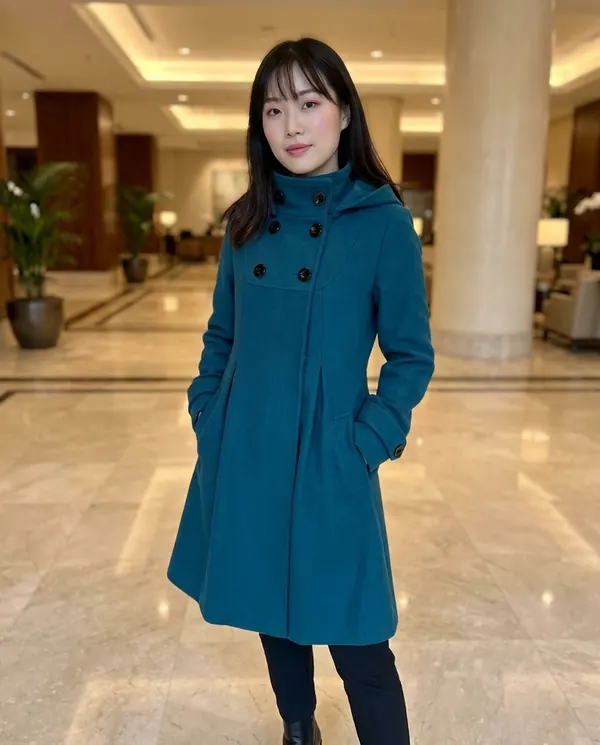 Satin Eve styling: Hooded A-Line Wool-Look Coat