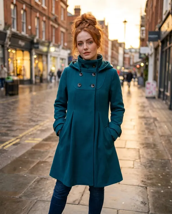 Satin Eve styling: Hooded A-Line Wool-Look Coat