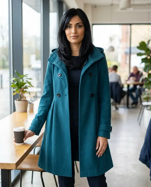 Satin Eve styling: Hooded A-Line Wool-Look Coat