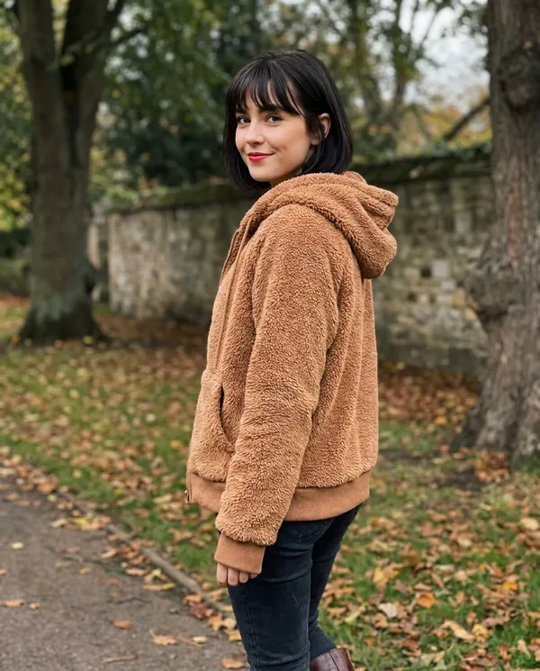 Satin Eve styling: Faux Teddy Hooded Zip Jacket