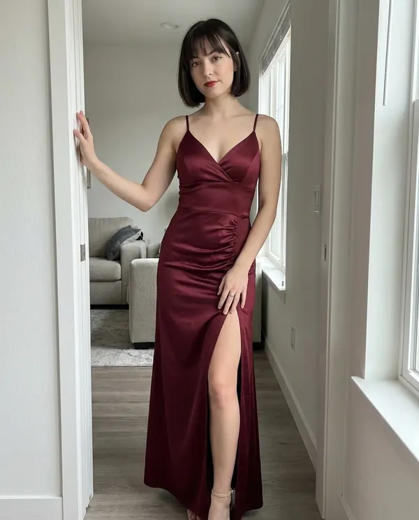 Satin Eve styling: Stretch Satin Wrap Maxi Dress