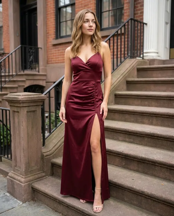 Satin Eve styling: Stretch Satin Wrap Maxi Dress