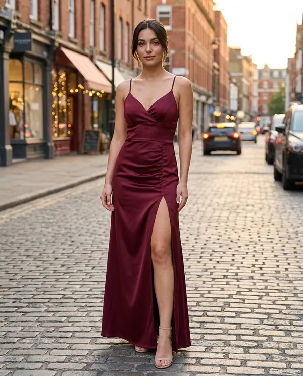Satin Eve styling: Stretch Satin Wrap Maxi Dress