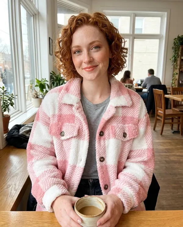 Satin Eve styling: Faux Teddy Check Shacket