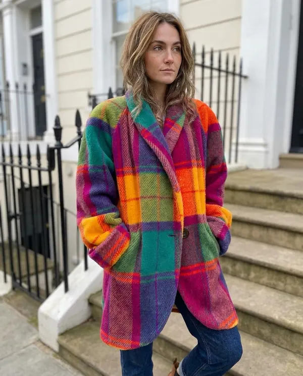 Satin Eve styling: Bold Check Wool-Look Coat