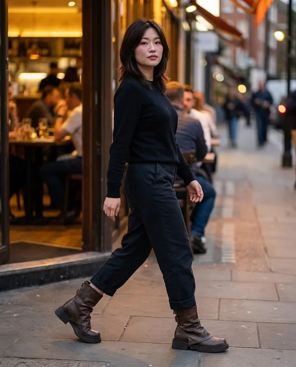 Satin Eve styling: Slouch Ankle Boot with Back Buckles