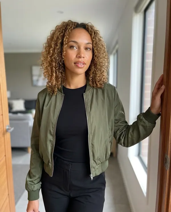 Satin Eve styling: Satin-Finish Cropped Bomber Jacket