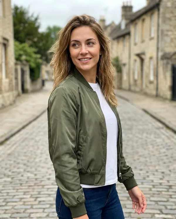 Satin Eve styling: Satin-Finish Cropped Bomber Jacket