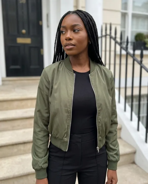 Satin Eve styling: Satin-Finish Cropped Bomber Jacket