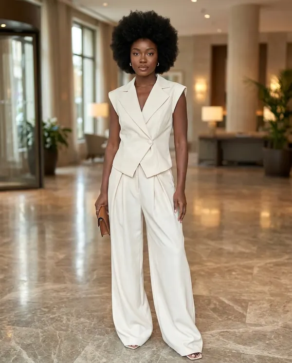 Satin Eve styling: Sleeveless Waistcoat and Wide-Leg Trouser Set