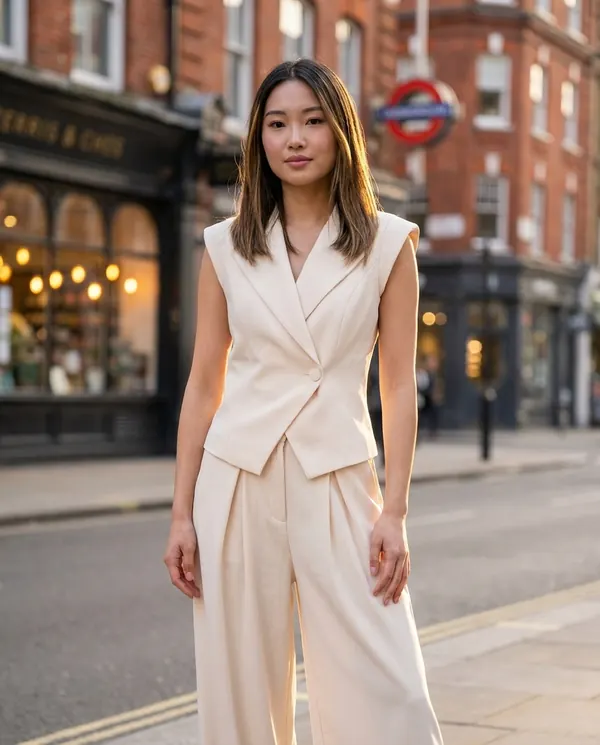 Satin Eve styling: Sleeveless Waistcoat and Wide-Leg Trouser Set